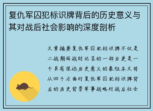 复仇军囚犯标识牌背后的历史意义与其对战后社会影响的深度剖析